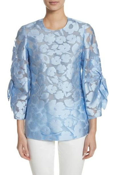 Lela Rose Fil Coupe Bow Sleeve Top In Sky