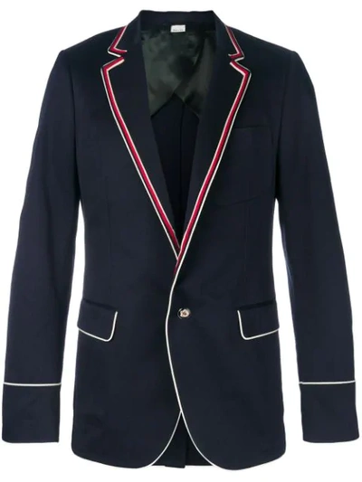 Gucci Contrast Piping Blazer In Blue