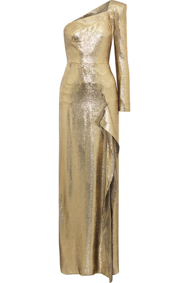 Roland Mouret Woman Galaham One-shoulder Silk-blend Lamé Gown Gold ...
