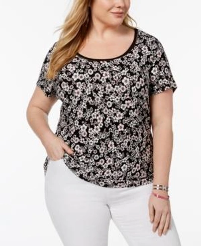 Tommy Hilfiger Plus Size Printed Openwork-trim Top, Created For Macy's In Ballerina Pink