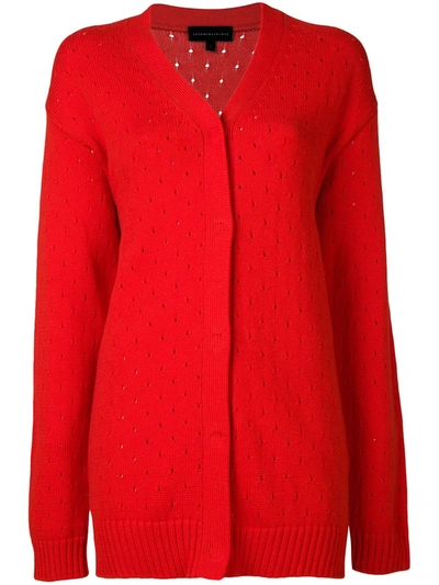 Cashmere In Love Long Perforated Cardigan In Tomato Red