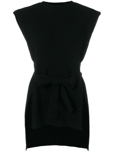 Cashmere In Love Ribbed Belted Sleeveless Top In Black
