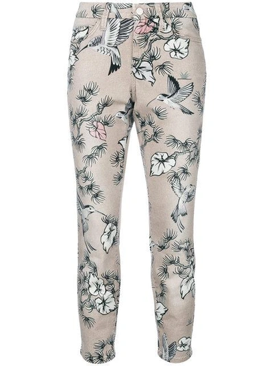 Cambio Floral Print Cropped Trousers In Neutrals