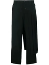 Yohji Yamamoto Pleated-panel Cropped Trousers - Black