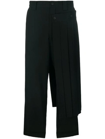 Yohji Yamamoto Pleated-panel Cropped Trousers - Black