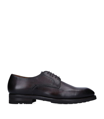 Magnanni Grained Leather Derby Shoes In Dark Brown
