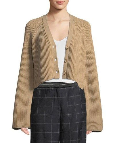 Elizabeth And James Cabot Bell-sleeve Knit Cropped Cardigan In Caramel
