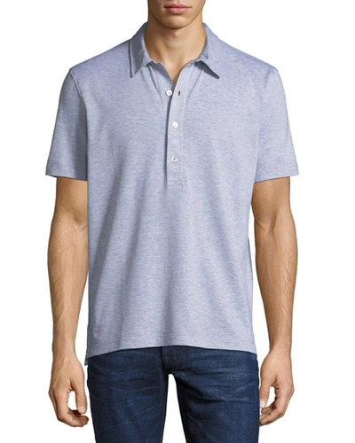 Tom Ford Heathered Jersey Short-sleeve Polo Shirt In Light Gray