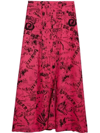 Burberry Doodle Print Skirt In 6710p Fluo Pink