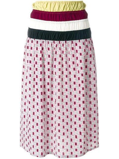 Marni Ruched Waist Printed Midi Skirt In Multicolour