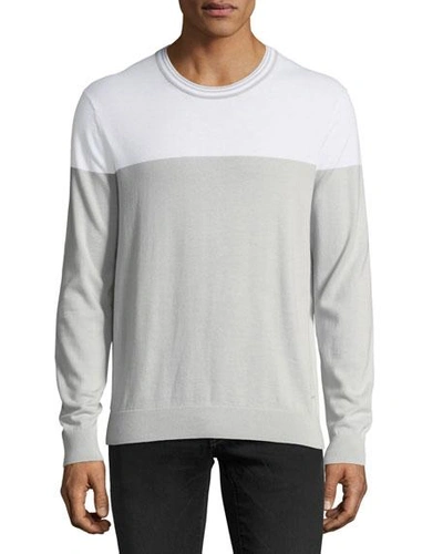 Michael Kors Lightweight Colorblock Pima Crewneck Sweater In Pearl Grey
