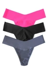 Hanky Panky Breathe Assorted 3-pack V-cut Thongs In Black/ Hot Fuchsia/ Granite