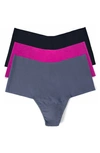 Hanky Panky Breathe Assorted 3-pack High Waist Thongs In Black/hot Fuchsia/granite