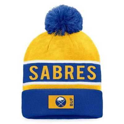 Fanatics Branded Royal/gold Buffalo Sabres Authentic Pro Rink Cuffed Knit Hat With Pom In Royal,gold