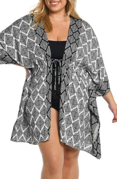 La Blanca Oasis Front Tie Cover-up In Black/ White