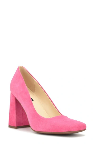 Nine West Yolend Square Toe Pump In Neon Pink Suede