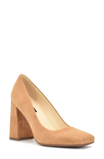 Nine West Yolend Square Toe Pump In Cognac Suede