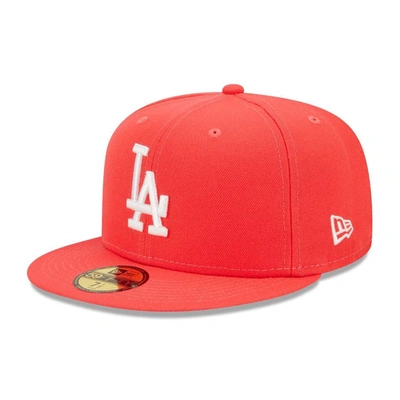 New Era Red Los Angeles Dodgers Lava Highlighter Logo 59fifty Fitted Hat