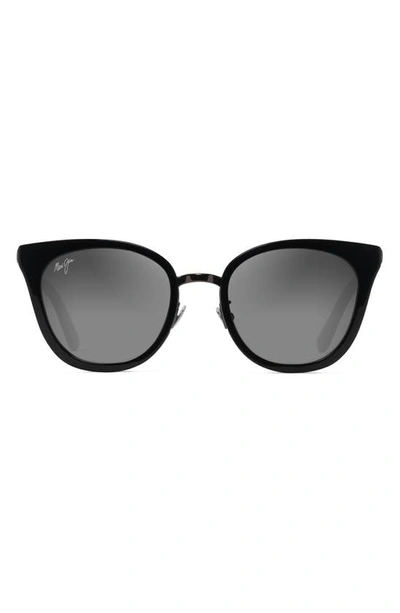 Maui Jim Wood Rose 50.5mm Polarized Cat Eye Sunglasses In Black Gloss With Dark Gunmetal