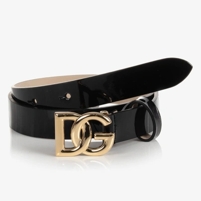 Dolce & Gabbana Girls Black Patent Leather Dg Belt