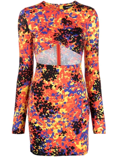 Dsquared2 Printed Cut-out Short Dress In Multicolor