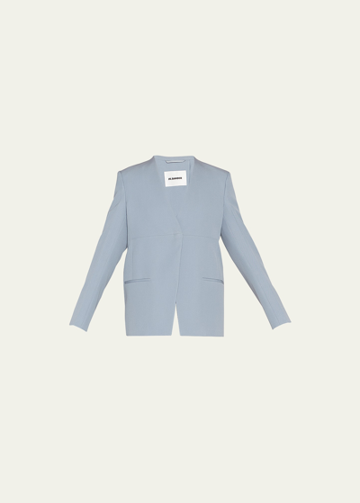 Jil Sander Tailor-made Collarless Wool Jacket In French Blu