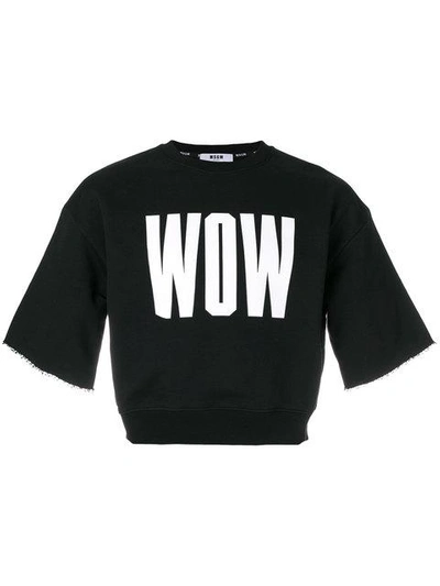 Msgm Wow Print Cropped Sweatshirt - Black In 99.black