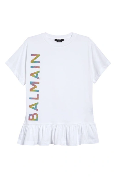 Balmain Kids' Logo棉质针织连衣裙 In White