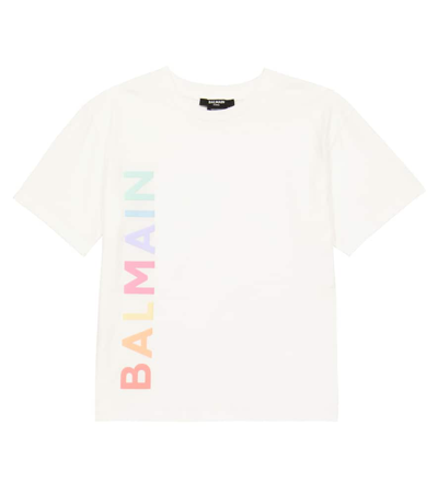 Balmain Kids' Logo Cotton Jersey T-shirt In 100 White