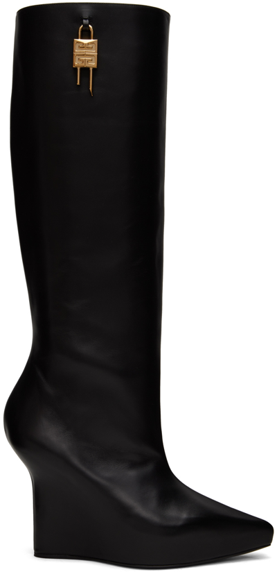 Givenchy G-lock Leather Wedge Knee-high Boots In Black