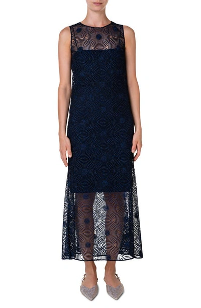 navy embroidered midi dress The Monique Tie-Sleeve Embroidered Midi Dress (Navy) | Love Cherish main image 1