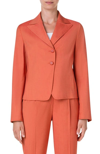 Akris Punto Asymmetric Button-front Wool Blazer In Orange Red