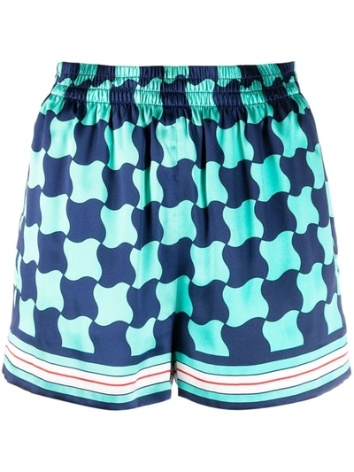 Casablanca Foulard-print Silk Pull-on Shorts In Blue