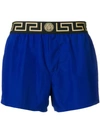 Versace Grecca Waistband Swim Shorts In Blue