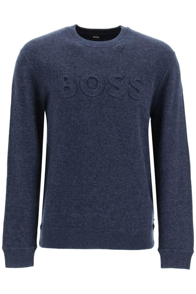 Hugo Boss Boss Embossed Logo Sweater In Blue