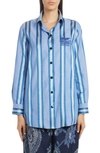 Etro Embroidered Striped Cotton And Silk-blend Shirt In Light Blue
