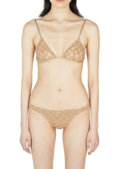 Gucci Gg Tulle Lingerie Set In Beige
