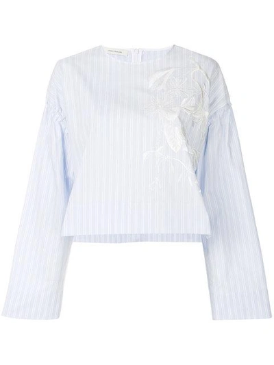Cedric Charlier Striped Embroidered Blouse In Blue