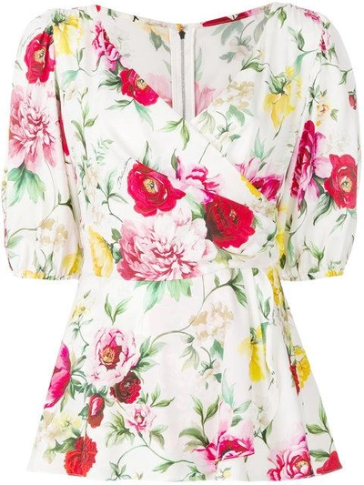 Dolce & Gabbana Floral Wrap Blouse In Ham62 Fiorif.do Panna