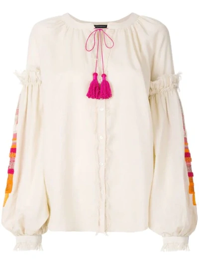 Wandering Contrasting Tassel Peasant Blouse In Pink