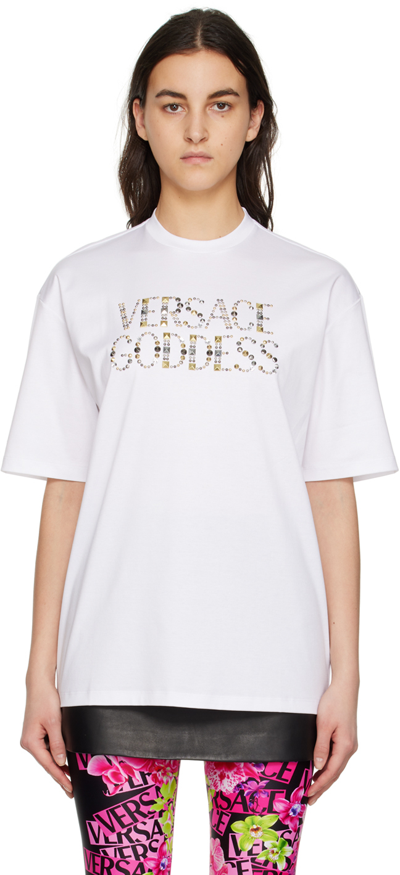 Versace Goddess T-shirt With Studs In Optical White (white)