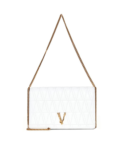 Versace Virtus Quilted Clutch Bag In White