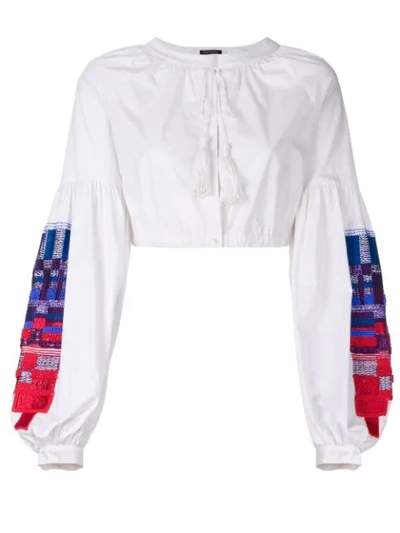 Wandering Embroidered Sleeves Cropped Blouse In White
