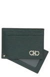 Ferragamo Revival Double Gancio Leather Card Case In Agrifoglio