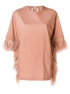 N°21 Feather Trim Oversized T-shirt In Pink