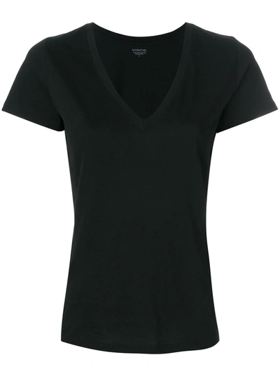 Vince Essential Pima Cotton V-neck Tee In Blue