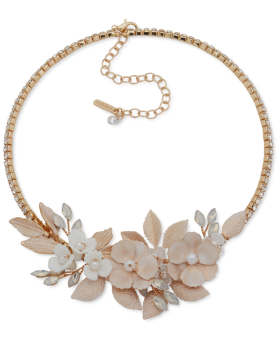 Lonna & Lilly Gold-tone Mixed Stone Flower & Butterfly Statement Necklace, 16" + 3" Extender In White