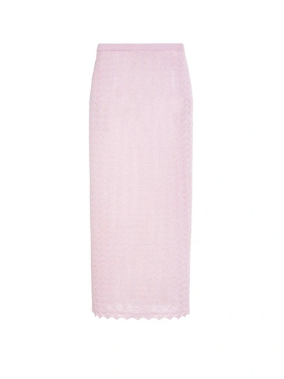 Alessandra Rich Lurex Lace Knit Flared Midi Skirt In Pink