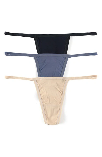 Hanky Panky Breathe Assorted 3-pack G-string Thongs In Granite- Taupe- Black
