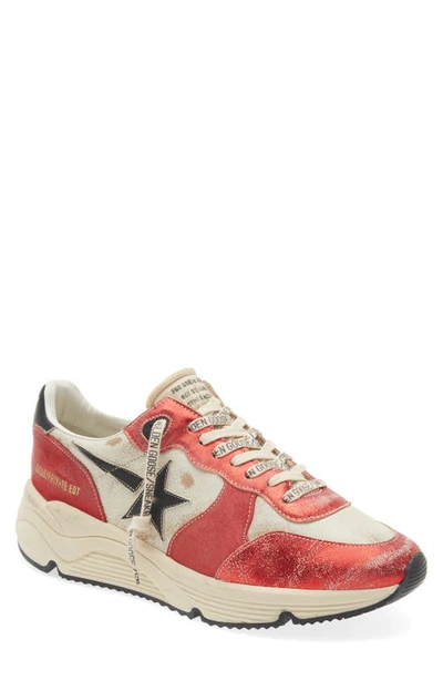 Golden Goose Running Sole Suede Sneaker In Red/ Black/ White